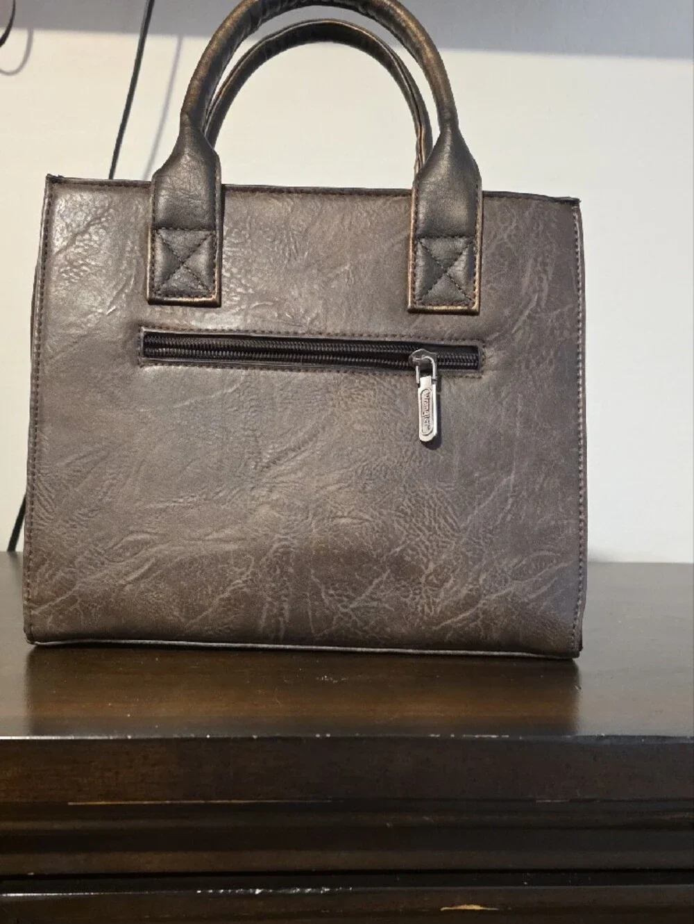 Wrangler Dark Brown Faux Leather Satchel with Braided Trim